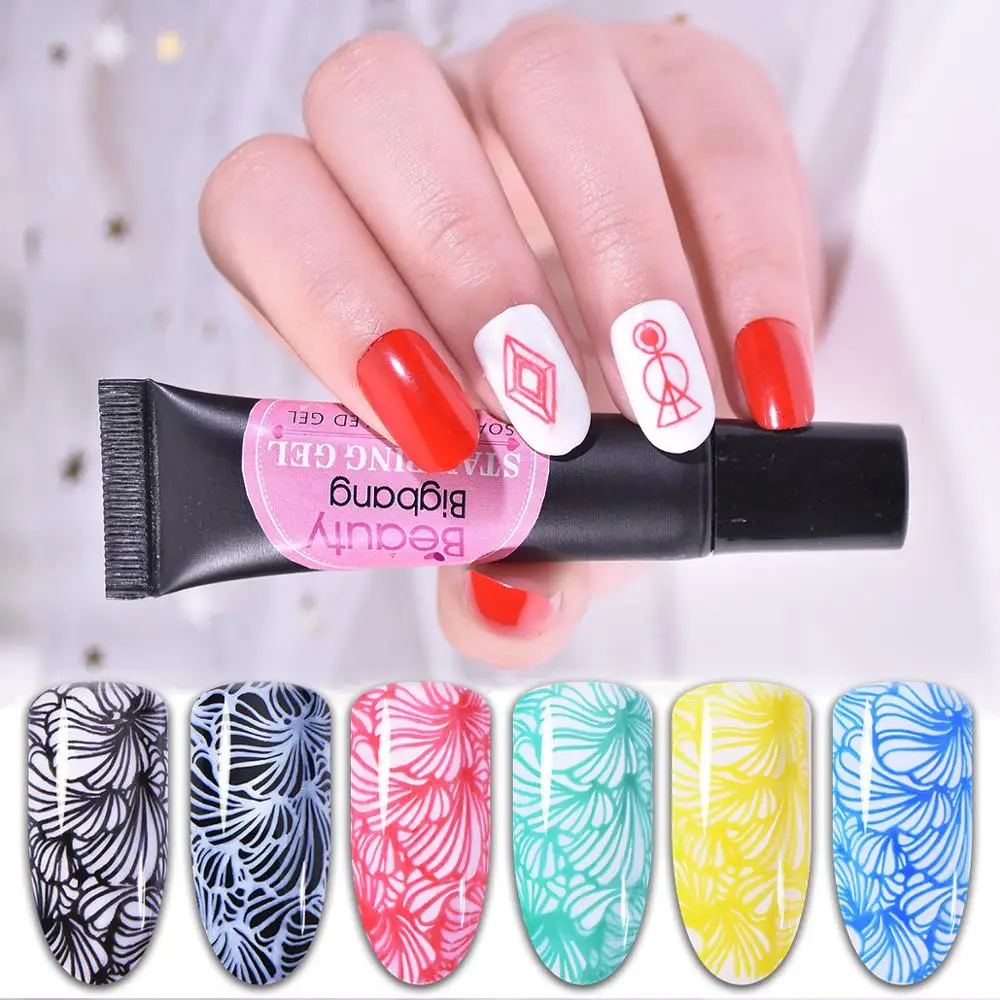 Гель для штамповки Beautybigbang 8 мл черный розовый цвет пластины ногтей УФ лак