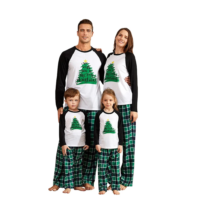 

Модель 2021 года, повседневные пижамные комплекты с принтом семейного образа, Рождественская елка, одинаковые детские пижамы для папы, мамы, д...