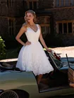Женское Короткое свадебное платье, белое кружевное платье трапециевидной формы, Пляжное свадебное платье по индивидуальному заказу, 2021