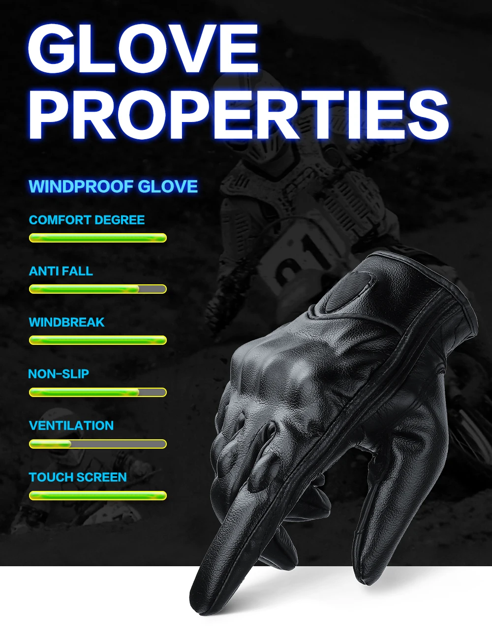 Retro Perforated Real Leather Motorcycle Gloves Moto Waterproof Winter Warm Gloves Motocross Motorcycle Protective Gears