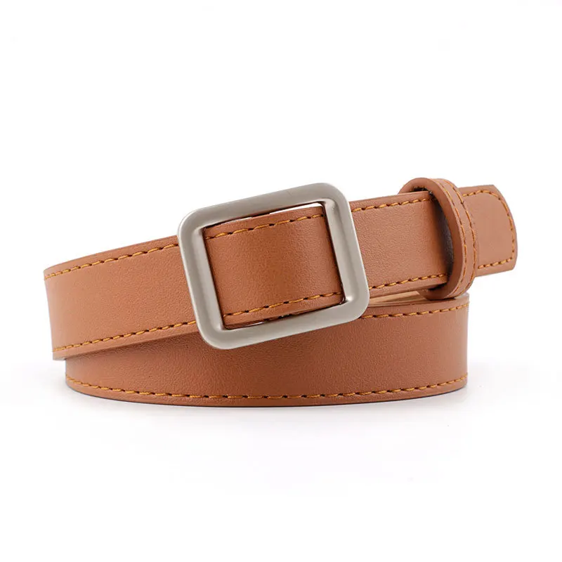 

Korean New Style Square Buckle Belt Female Chic No Hole Simple Retro Style Rectangular Silver Matte Buckle Belt Female