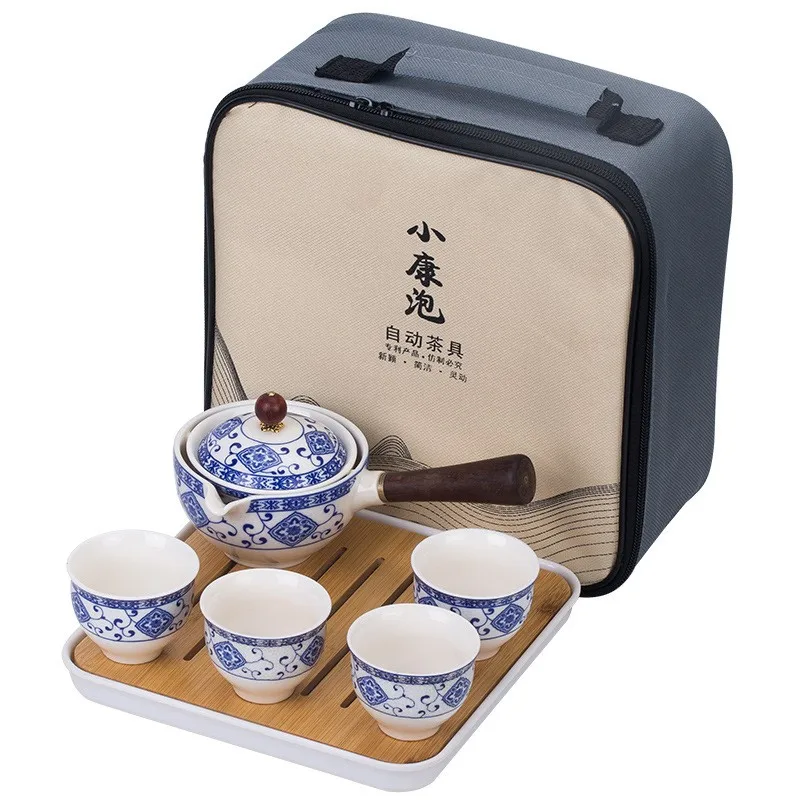 

Household Travel Tea Set Ceramic Side Handle Anti-scalding Free Shipping Body Fast Passenger Cup Set Portable Bag