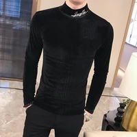 british style men t shirt autumn new knitted t shirts mens long sleeve streetwear slim fit casual turtleneck bottom tees shirts