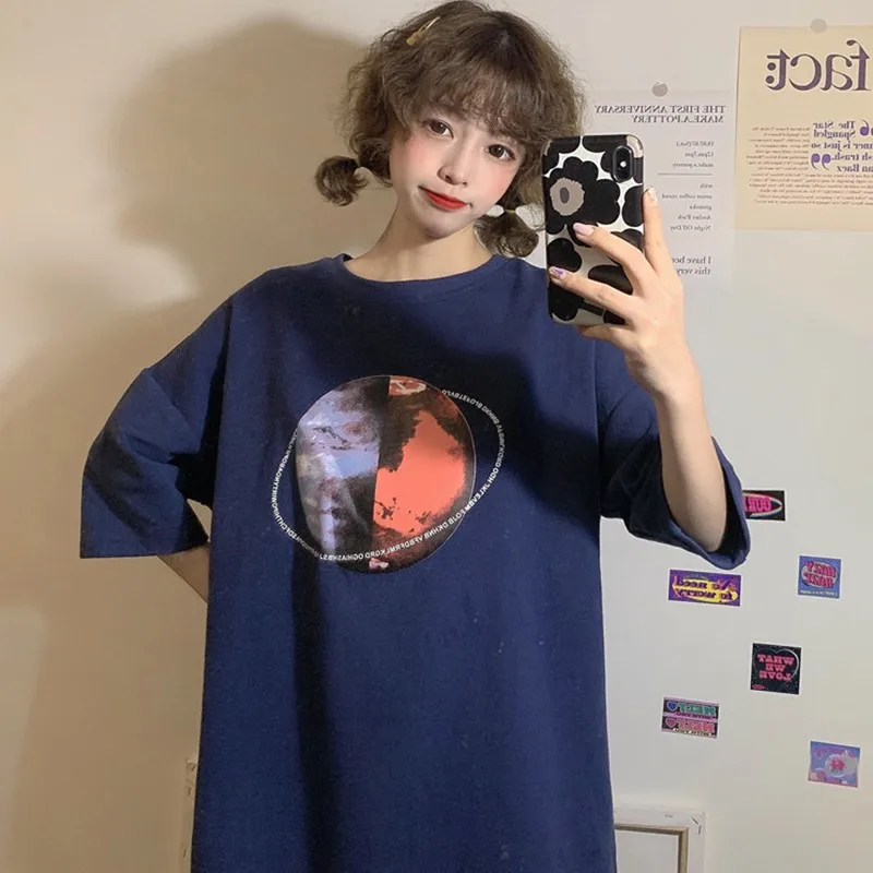 Harajuku T shirt Women Summer Cartoon Printed Vintage Korean Tops Streetwear Short Sleeve O-Neck Top Plus Size | Женская одежда