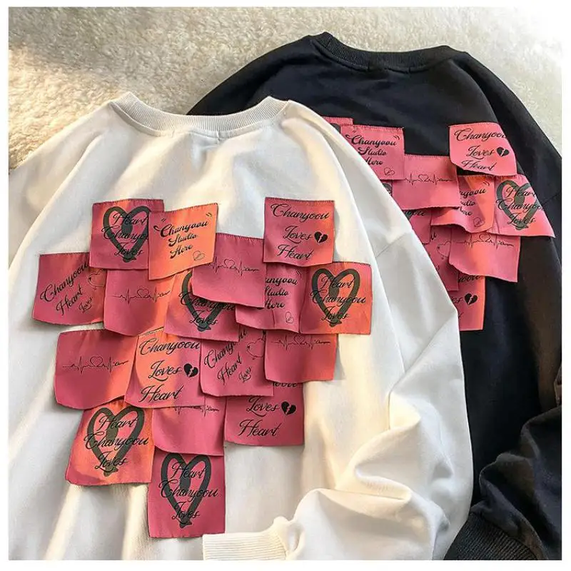 

Love Sticky Note Printing Harajuku Trend Hoodie Blouse Cotton Hoodie Loose Ladies Sweatshirt Women Super Dalian Hoodie Couple