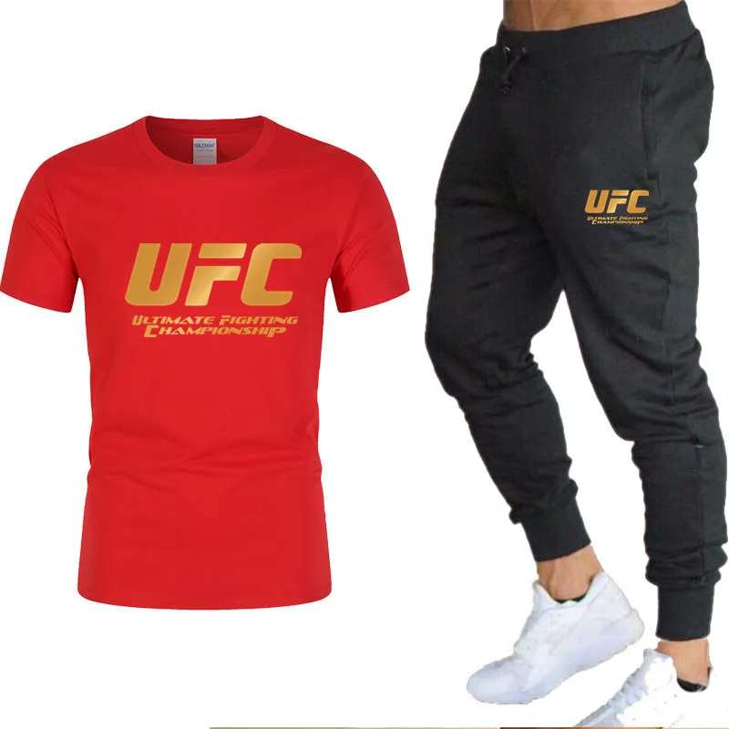 

2022New Men Summer Leisure Sets T-shirt+Pants Two Pieces Casual Tracksuit Male MMA Boxing Sportswear Gym Brand Clothing Sweat Su