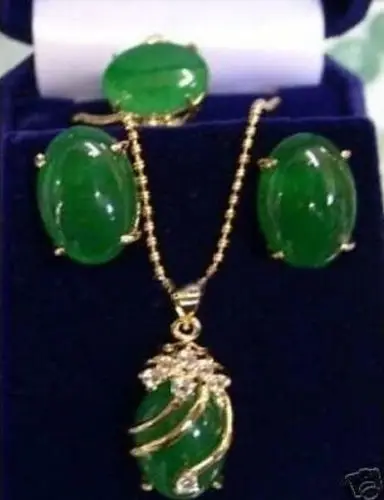 

Charming Inlay Lapis lazuli/Crystal Pendants Necklace Natural jade ring Set