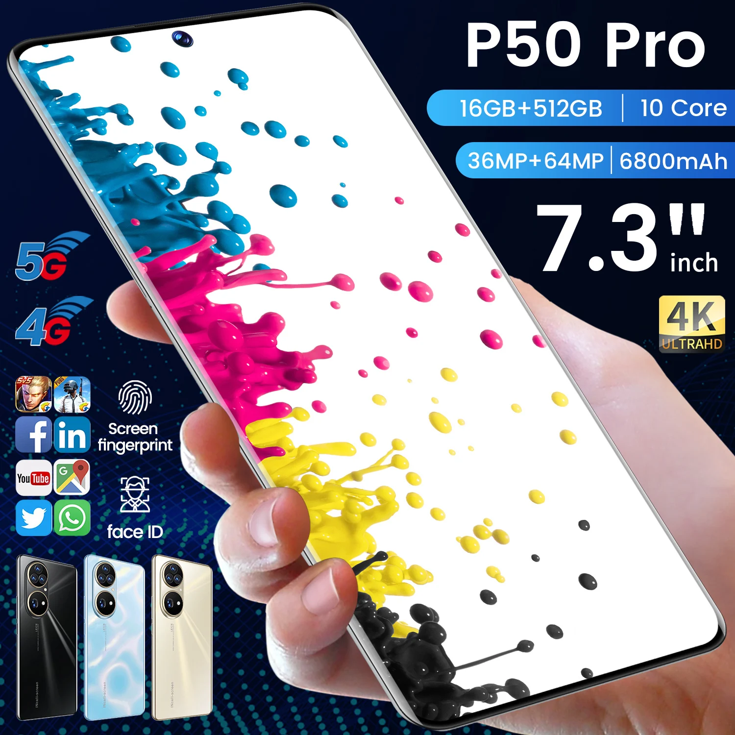 

Смартфон P50 Pro, 2021 дюйма, 7,3 мАч, 16 + 6800 ГБ