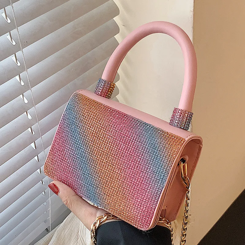 

Wriufred Diamond-studded bag female summer new trendy fashion portable small square bag chain shoulder messenger bag