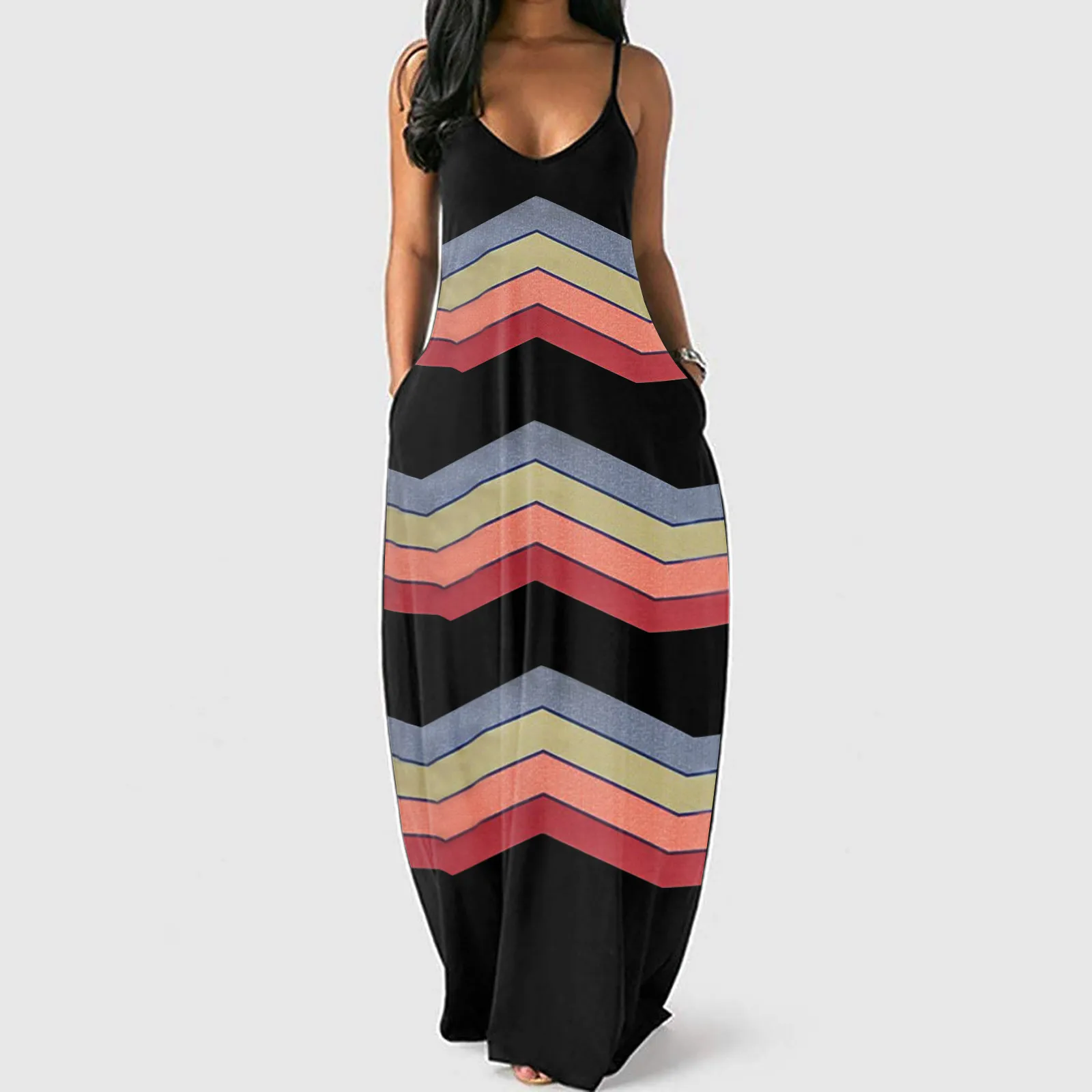 

Plus Size Dress For Women Sundress 2021 Sexy Sleeveless Deep V Neck Print Maxi Long Dresses Femme Dress Elegant Beach Dress