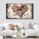 Картина на холсте, с изображением сердца и цветов