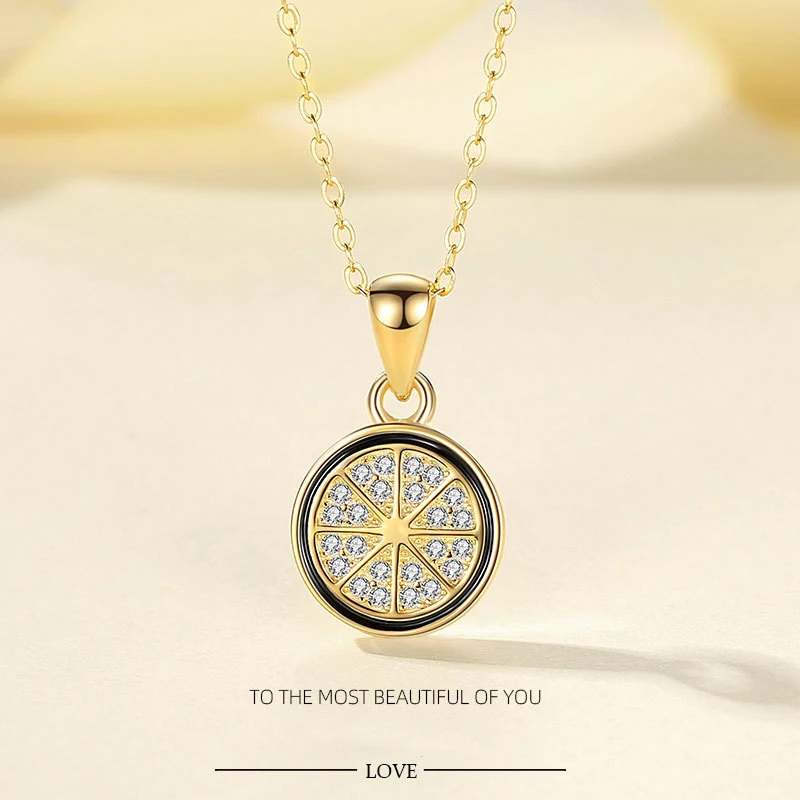 

New hot sale women's yellow gold color shiny Epoxy Lemon Pendant Necklaces XL559