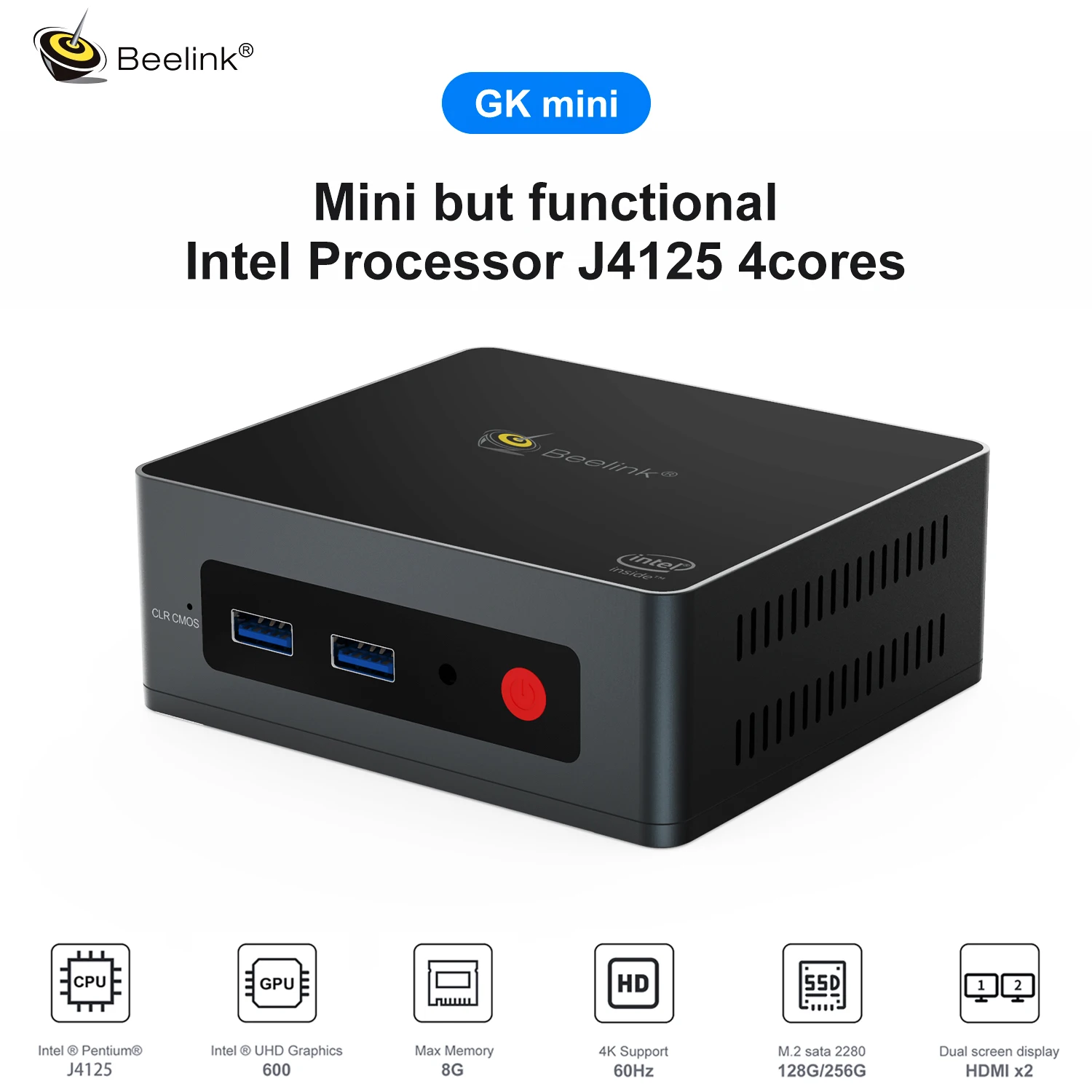 Beelink GK Мини ПК Intel Celeron J4125 8 Гб DDR4 128 ГБ/256 ГБ SSD Windows 10 Dual WIFI 4K UHD WIN10 Настольный NUC Gigabit
