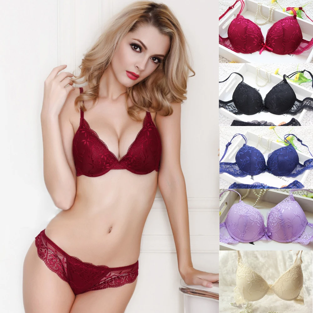 

Push Up Bra Lace Bra And Panty Set Womens Embroidery Deep V Lingerie & Knickers
