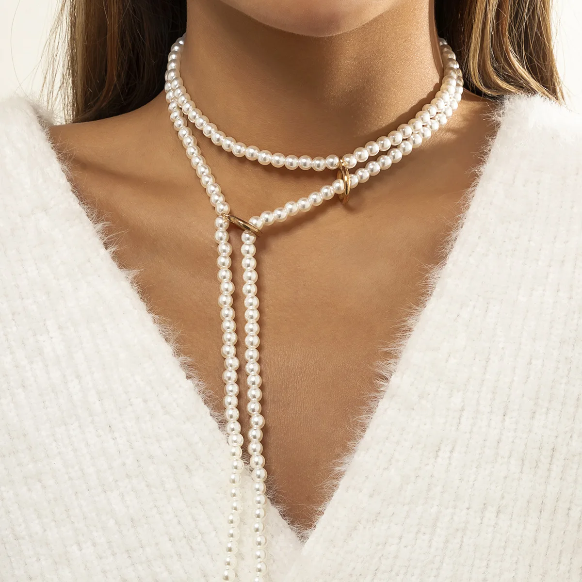 

Boho Multi Layered Imitation Pearl Choker Necklace Long Statement Collar Clavicle Necklaces Women Bridal Wedding Party Jewelry