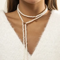 boho multi layered imitation pearl choker necklace long statement collar clavicle necklaces women bridal wedding party jewelry