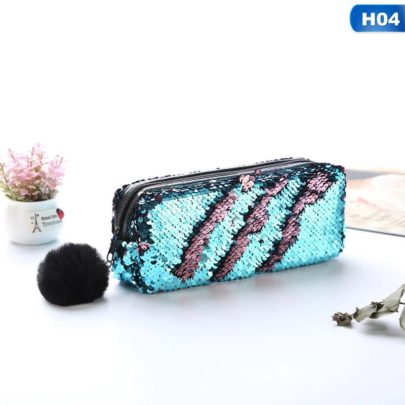 

Fashion Sequin Hairball Pencil Case School Supplies For Girl Stationery Gift Cute Magic Pencil Box Pencilcase