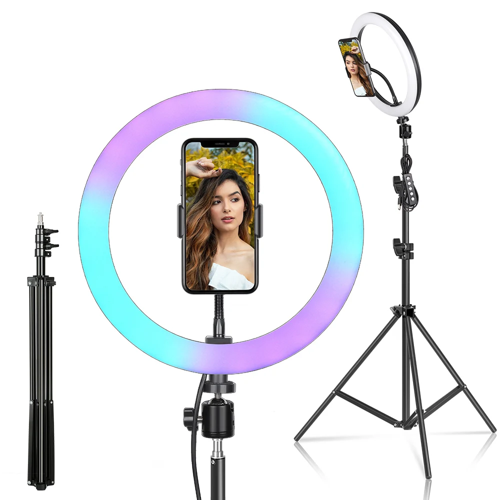 

6/10/12Inch RGB LED Ring Light Selfie Ring Lamp 15 Colors 3 Model With Tripod Stand USB Plug For YouTube Live Makeup Photography
