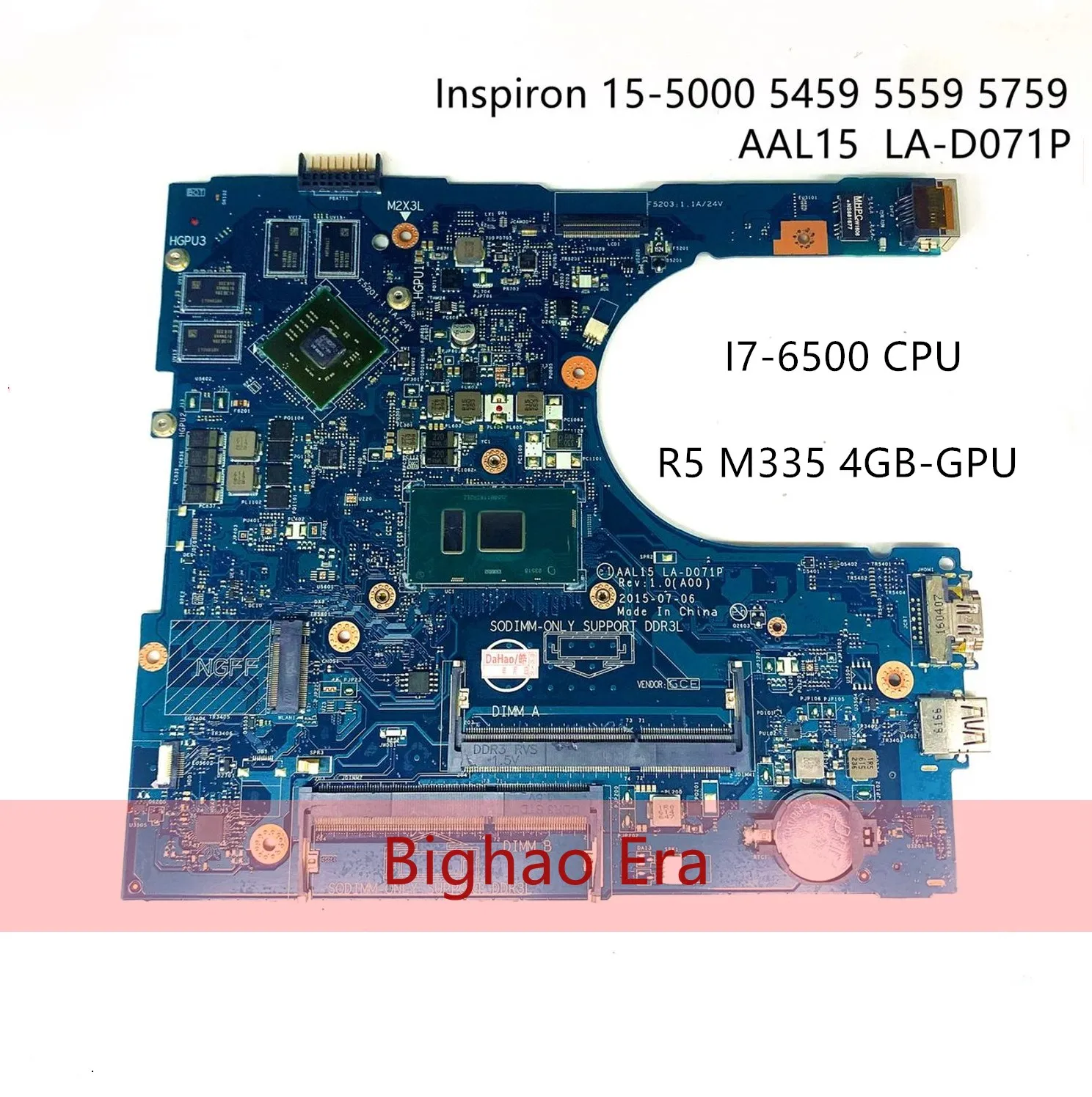 

CN-0F1J0W 0F1J0W F1J0W For Dell Inspiron 5459 5559 5759 Laptop Motherboard AAL15 LA-D071P With I7-6500U R5 M335 Fully Tested OK