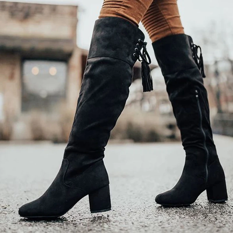 Женские теплые сапоги коллекция 2019 года сезон осень-зима Новые ботфорты с острым