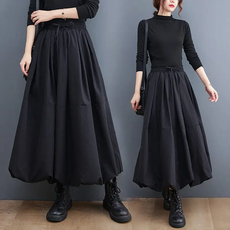 Женская эластичная юбка средней длины с завышенной талией, модель 2021 года, Осень-зима, модная Универсальная юбка-трапеция с фонариками