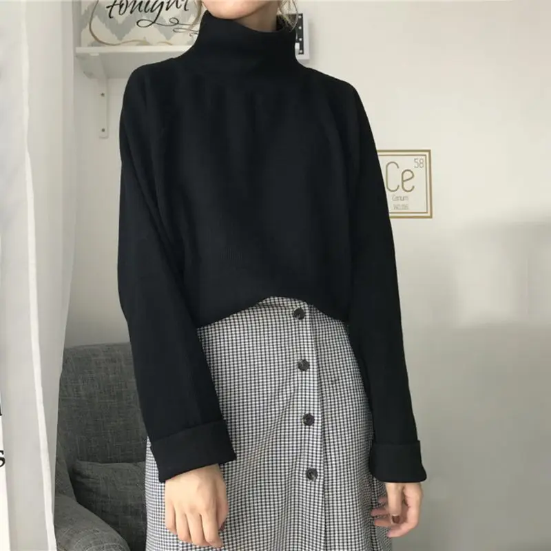 

Hot Women Sweaters Autumn Winter Casual Loose Turtleneck Knitted Jumpers Long Batwing Sleeve Crocheted Pullovers Streetwear
