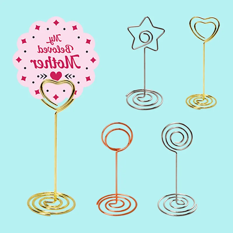 

1PC Various Shapes Place Card Holder Metallic Table Number Stand Paper Clamp Wedding Romantic Photo Clip Desktop Decor Dropship