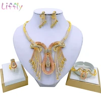 liffly dubai gold color indian wedding african beads jewelry set crystal jewelry sets necklace bracelet earring ring
