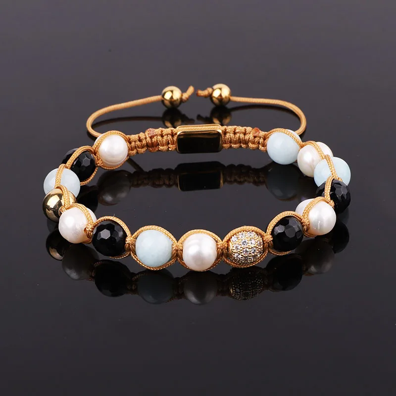 

Jaravvi Unique Design 8mm Gemstone Blue Jade Freshwater Pearl Beads Braided Friendship Bracelet For Women