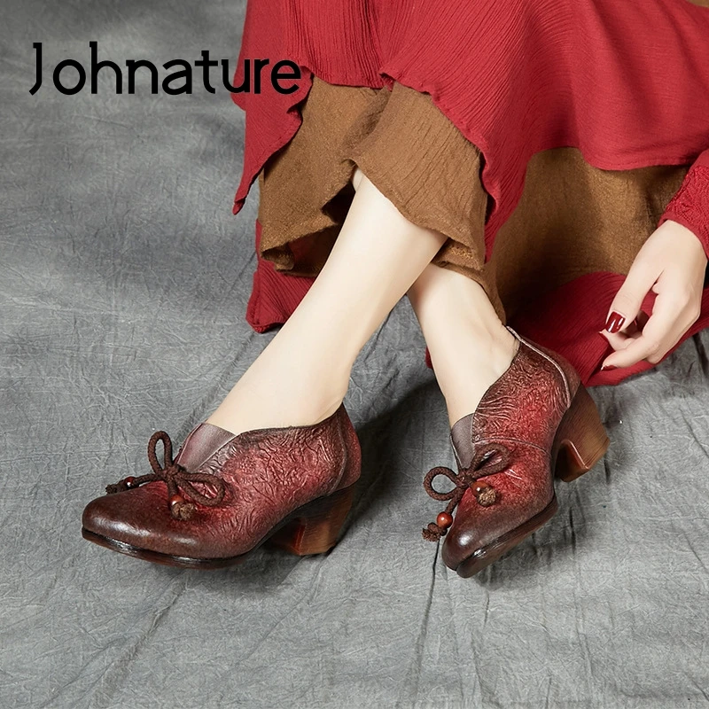 Женские туфли из натуральной кожи Johnature лодочки в стиле ретро с круглым носком