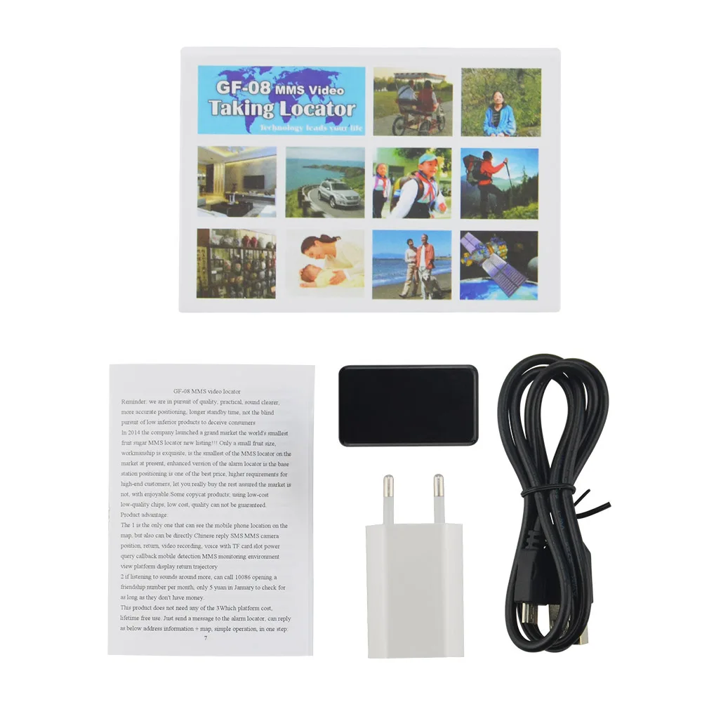 with box and plug Портативный мини GSM/GPRS трекер Сетевой Видео говорящий локатор GF-08 3,7 в 400 мАч литий-ионный аккумулятор долгое время ожидания Мини gsm трекер - Цвет: with box and plug