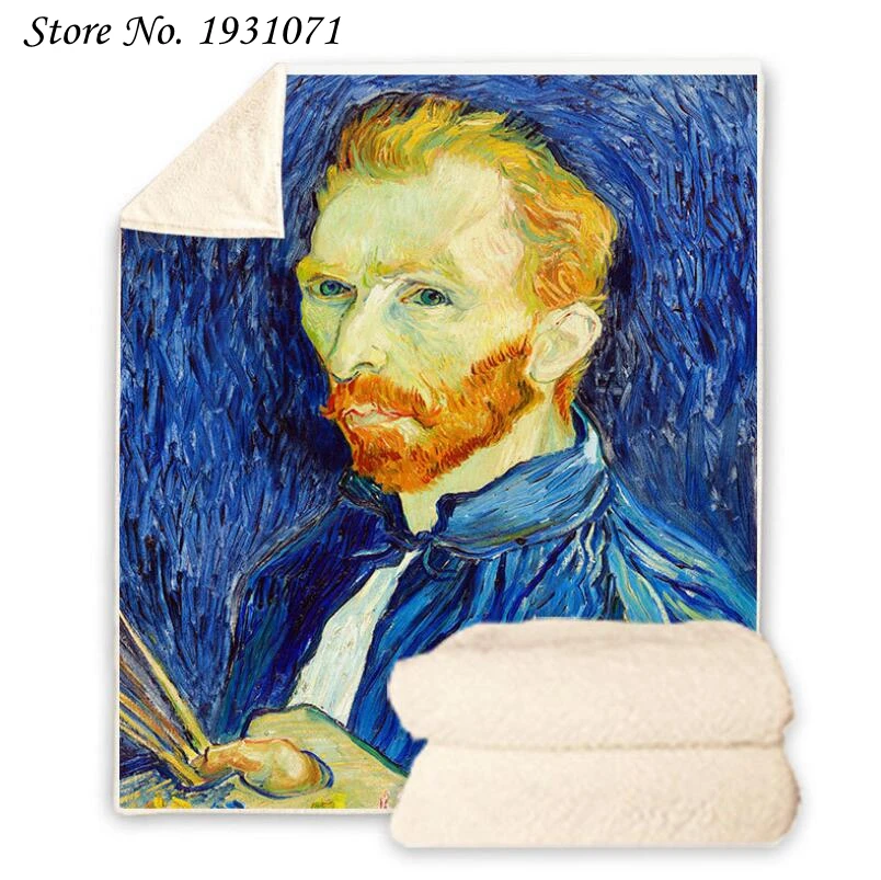 

NEW Van Gogh Oil Painting 3D Printed Fleece Blanket for Beds Thick Quilt Fashion Bedspread Sherpa Throw Blanket Adults Kids 16