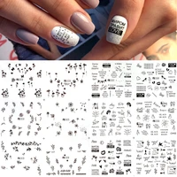 12pcs black white leaves nail water decals inscriptions butterfly water transfer sliders russian letter sexy girl nail art stick
