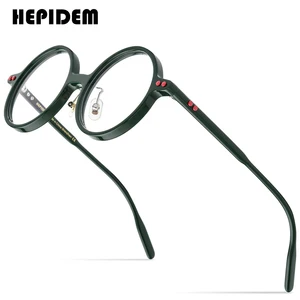 HEPIDEM Acetate Optical Glasses Frame Men Retro Vintage Oversized Round Myopia Prescription Eyeglass in USA (United States)