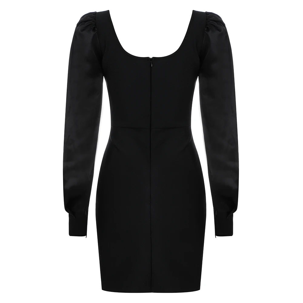 Черные платья высокого качества с сетчатыми рукавами из вискозы Бандажное