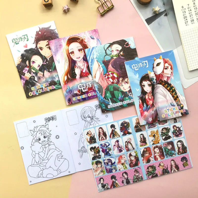 10 страниц аниме демон убийца раскраска книжка с наклейками рисунок игрушки для