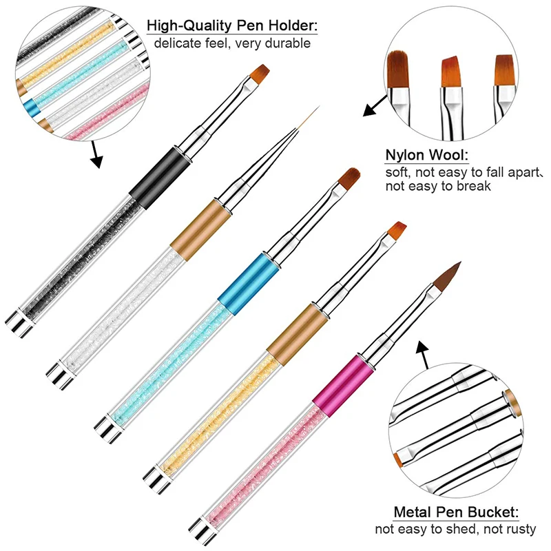 

Painted 5pcs/set Carved Nail Phototherapy Pen With Drill Tools Nail Brush Hook Line Supplies Crystal Pen Set Pen Holder