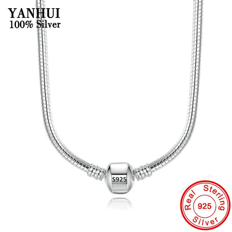 YANHUI,, Женское Ожерелье, 45-60 см, толщина 3 мм, 925 серебро, цепочка в виде змеи, подходит для оригинальных кулонов, бусины, подвески, сделай сам, ювелирное изделие для женщин