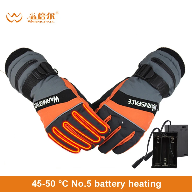 Orange battery case Зимние электрические тепловые перчатки для рук с USB, мужские и женские перчатки с подогревом на аккумуляторе 3,7 в, перчатки для езды на велосипеде, мотоцикле, велосипеде, лыжах - Цвет: Orange battery case