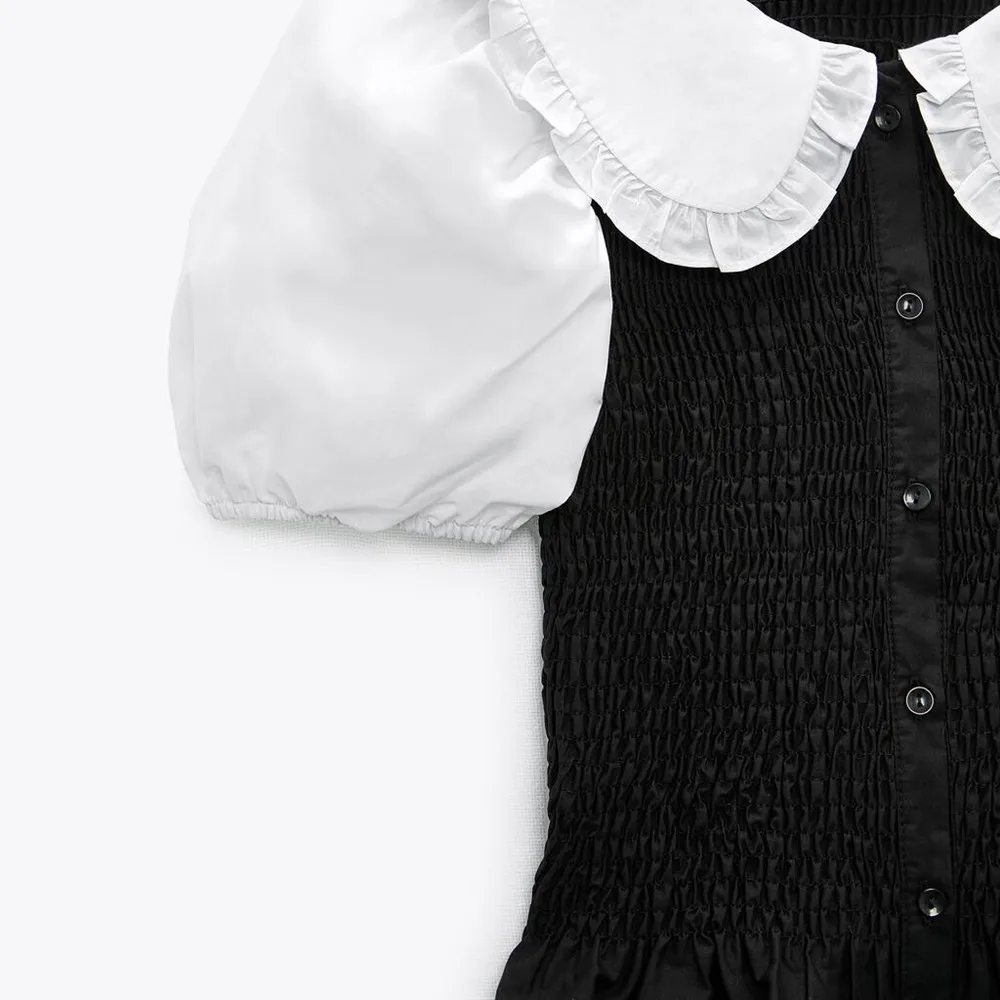 

2021 ZA new women's sweet temperament doll collar pleated slim shirt T-shirt for women 3666101 3666/101