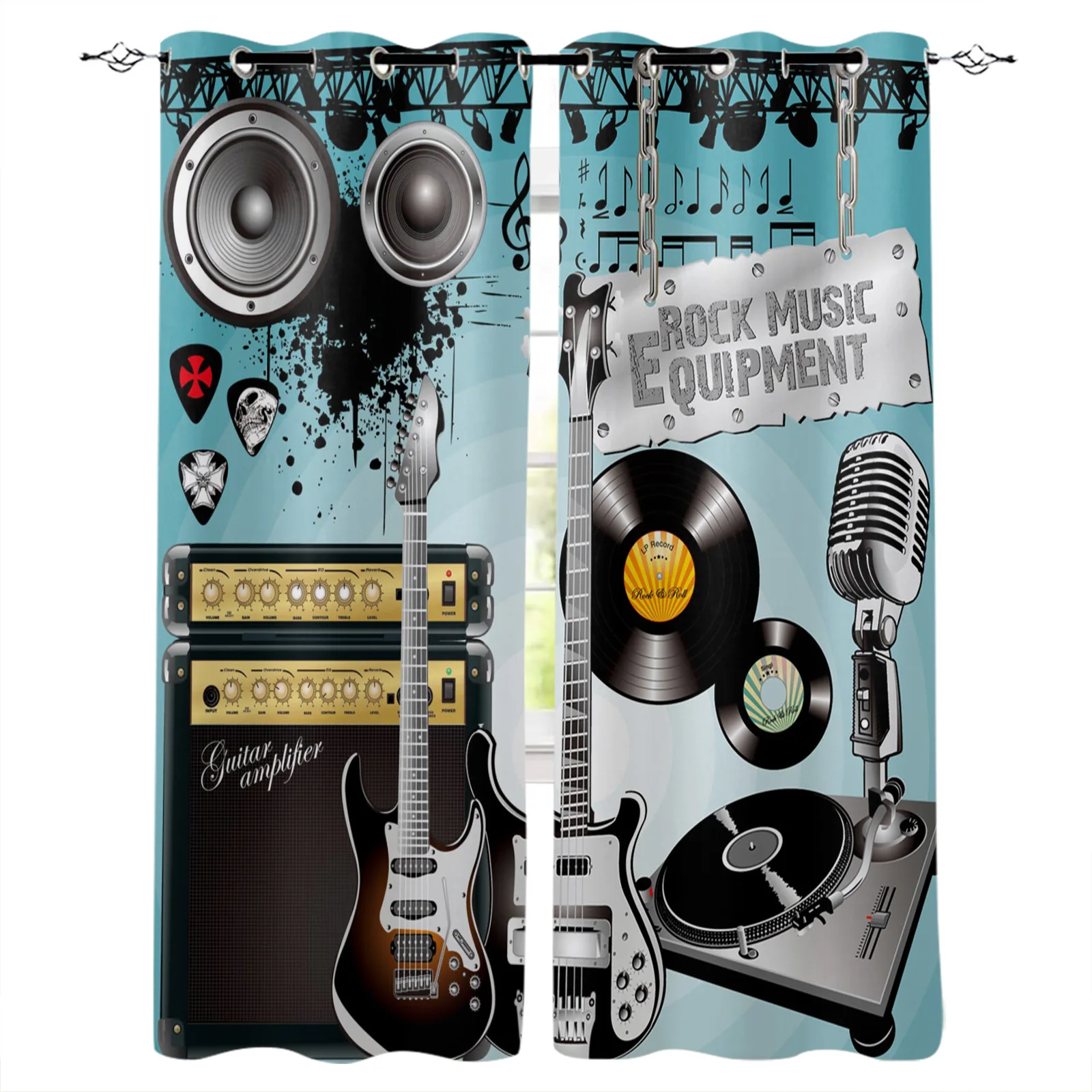 

Современные затемняющие шторы Rock Music Speaker для гитары, гардины для спальни, гостиной, декоративные оконные драпировки с высоким затенением