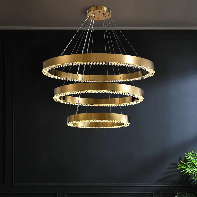 

Gold Round Rings Living Room Chandelier Modern Home Decor Crystal Lamp Luxury Lobby Hanging Light Fixture Kitchen Cristal Lustre