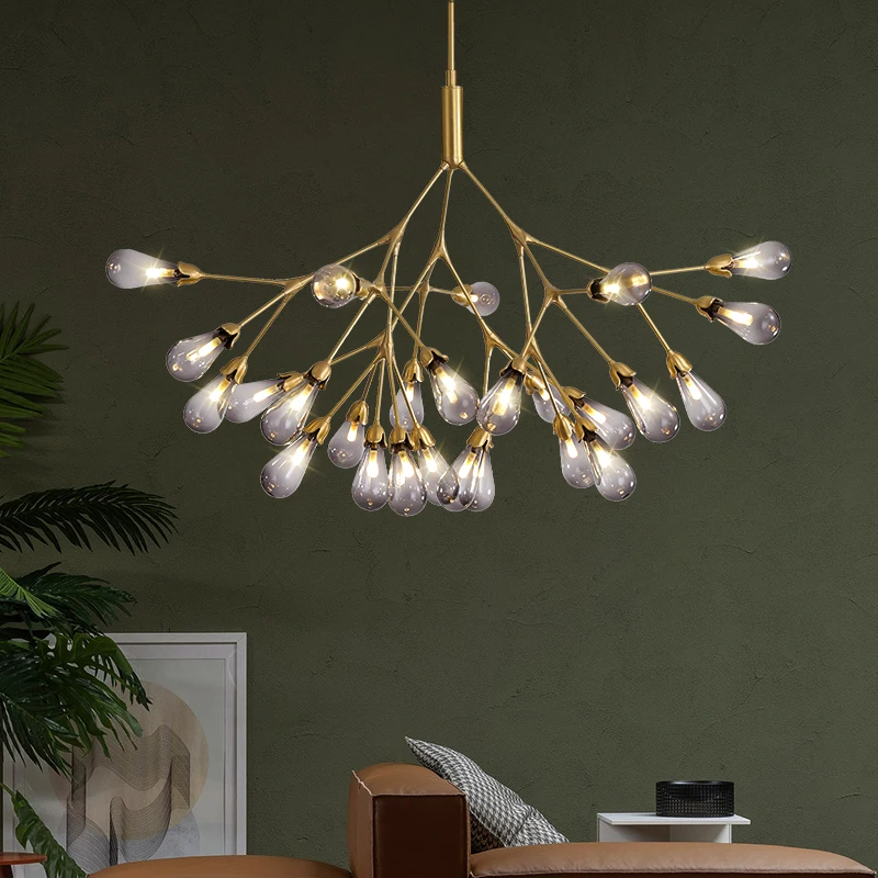 

Nordic Luxury LED Living room island Chandelier Dining room table Decor Lighting creative Copper branch Bedroom Hanging lamp
