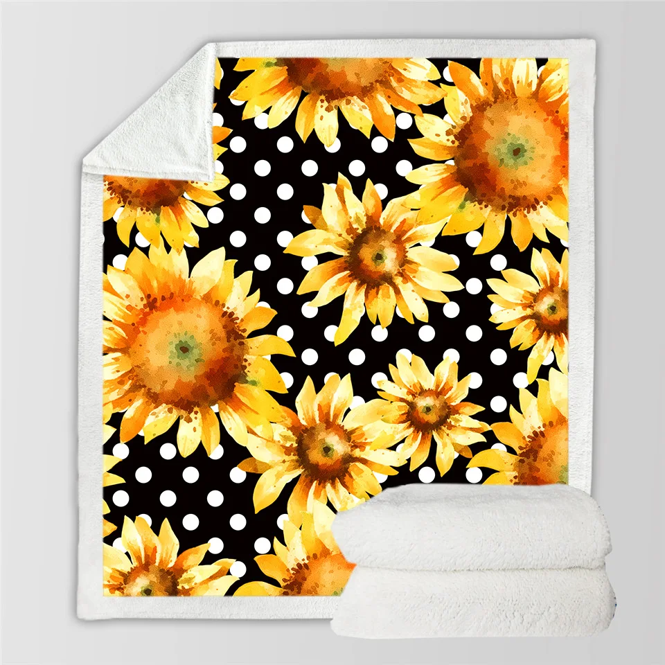 

Flower Sunflower Funny Character Blanket 3D Print Sherpa Blanket on Bed Home Textiles Dreamlike Style 20