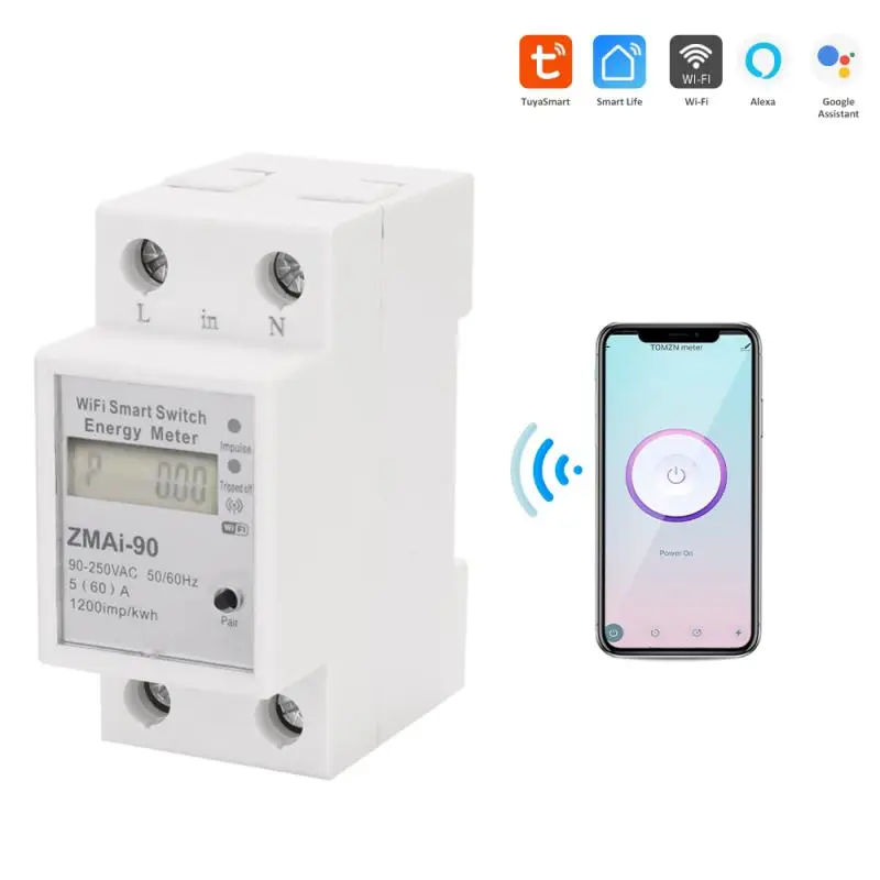 

Tuya Single Phase 65A Din Rail WIFI Smart Energy Meter Timer Monitor KWh Meter Wattmeter 110-250V 50/60Hz Smart Life APP