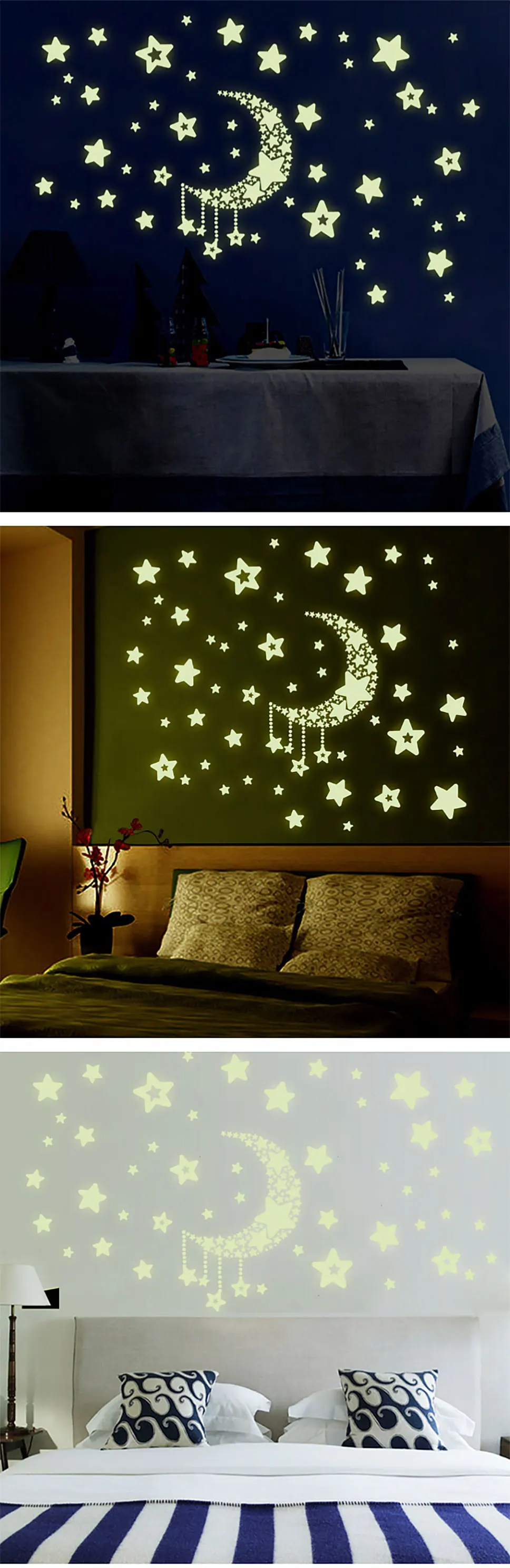 Decoracion Hogar Современная гостиная спальня настенный Декор стикеры Настенные для детской комнаты Звезды Луна светящиеся наклейки