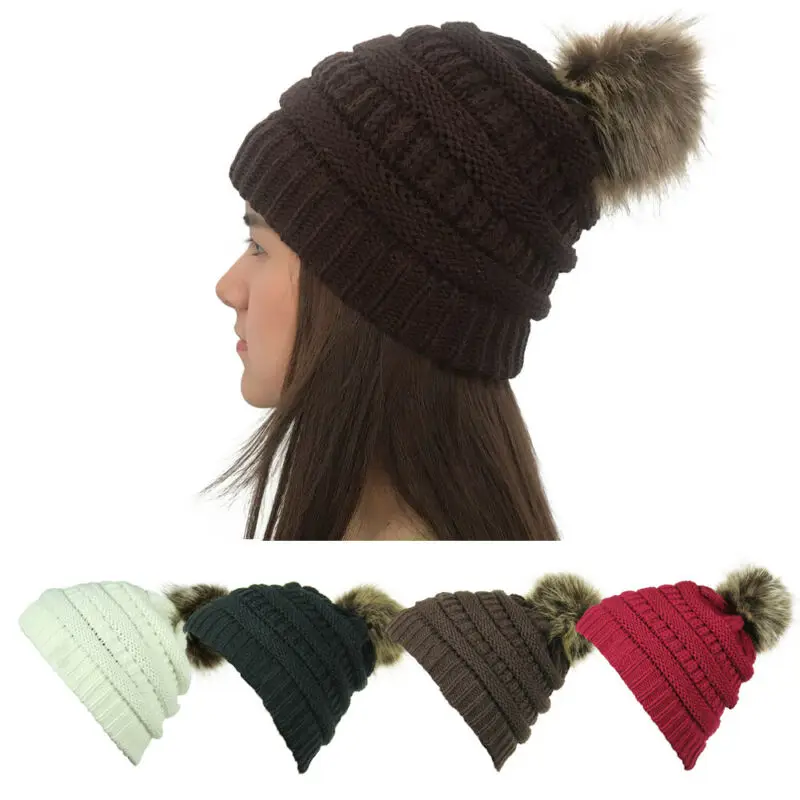 Новинка 2019 женская классическая вязаная шапка с помпонами из искусственного