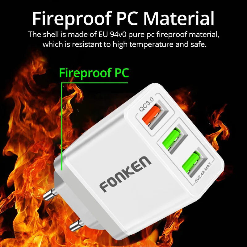 FONKEN 3 порта USB зарядное устройство Quick Charge3.0 быстрое зарядное устройство QC3.0 QC2.0 Мульти Usb настенный адаптер Зарядка для Android смартфон планшет