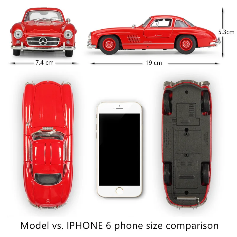 WELLY 1:24 Мерседес 300SL Серебряная модель автомобиля из сплава декоративная