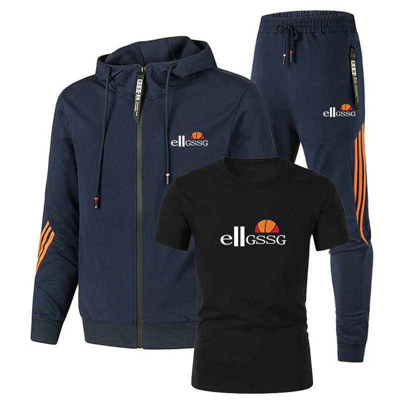 

2021 spring and autumn men's sportswear suit stripe sportswear men's suit full sleeve top hooded outdoor sportswear men's 3 Piec